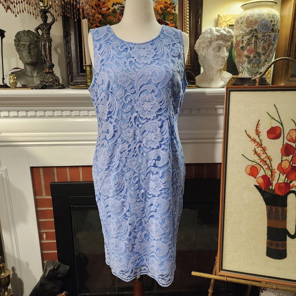 14 Light Blue Lace Sleeveless Midi Dress by Cremieux, Size 14